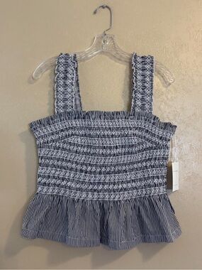 NWT Free Assembly Smocked Peplum Hem Cotton Tank Top sz L 12-14